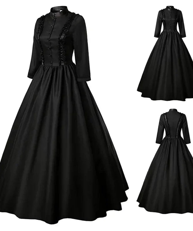 Medieval Victorian Retro Princess Cosplay Costume For Women Halloween Court Royal Gothic Elegant Vampire Bride Swing Dress