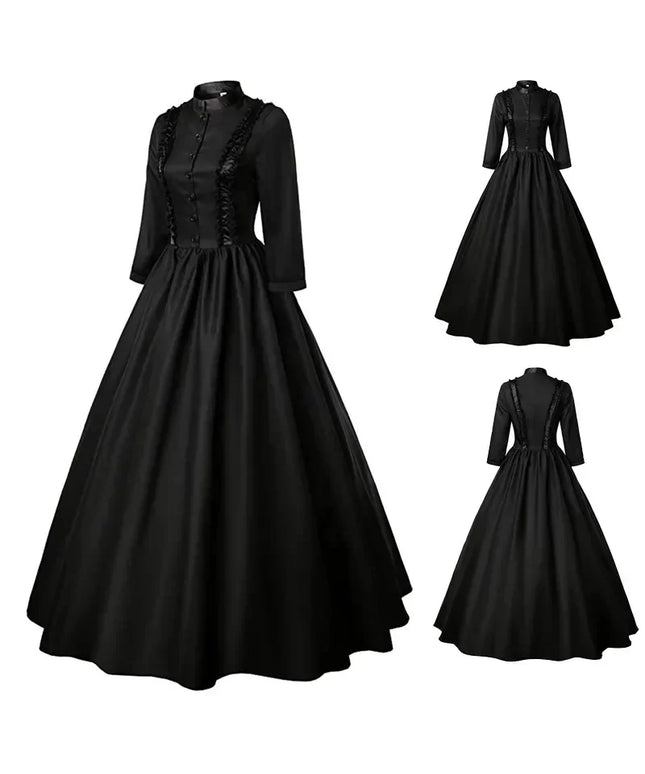 Medieval Victorian Retro Princess Cosplay Costume For Women Halloween Court Royal Gothic Elegant Vampire Bride Swing Dress