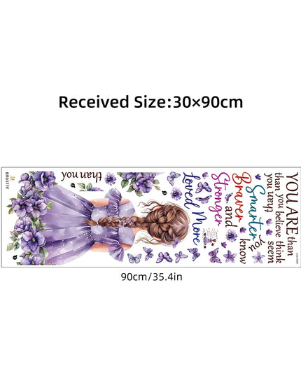1Pc Cartoon Purple Flower Girls Text Wall Sticker Bedroom Decoration Items Living Girl Room Decor Kids Room Wall Decals Art