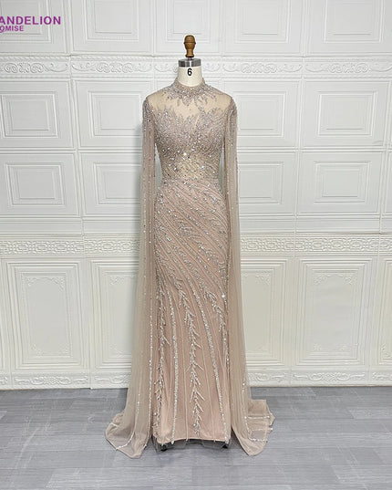 Luxury Saudi Arabia Mermaid Beaded Cape Sleeves High-Neck Evening Dresses 2025 Dubai Party Gowns for Women Wedding Customized
