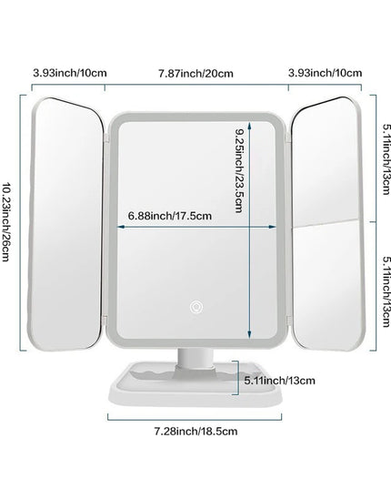 Trifold Makeup Mirror LED Lights Dorm Dressing Mirror Beauty Light up your fill light with Smart Complementary Makeup Mirror Tri