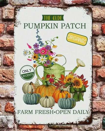 1pc Fall Decor Pumpkin Patch Tin Sign Farmhouse Wall Art Thanksgiving Halloween Autumn Gifts Back-to-school season