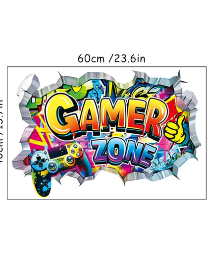 Larger Game Poster 3D Wall Hole Art Cool Gamer Zone Gamepad Vinyl Mural Stickers Home Decoration for Kids Bedroom Gaming Rooms