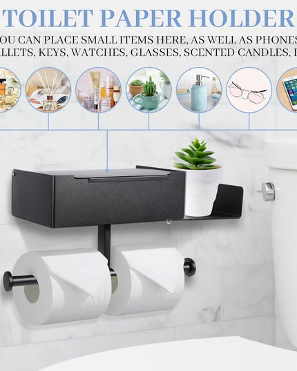 Toilet Paper Holder with Shelf Stainless Steel Paper Box Wall Mounted Wipes Holder for Bathroom Flushable Wipes Storage Holder