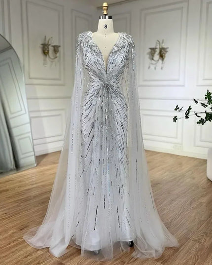 Serene Hill Turquoise Mermaid Evening Dresses Gowns 2025 with Beaded Cape Sleeves Design Customize Wedding Party BLA72168A