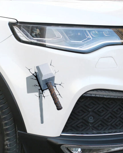 Eye-Catching 3D Crack Hammer Car Stickers for All-Terrain Vehicles Bumper Door Cover Scratches Scooter Body Waterproof Decals