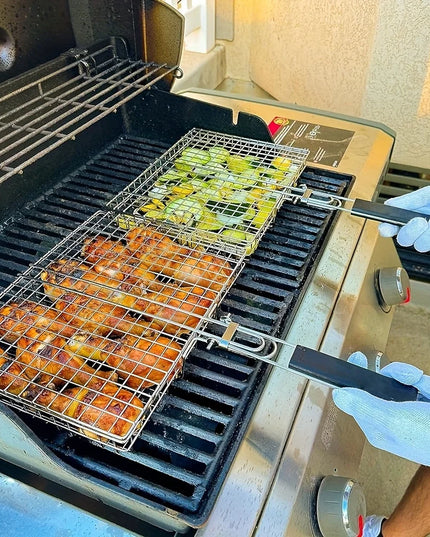 Stainless Steel Foldable And Thickened Barbecue Net Rack With Large Capacity For Grilling Chicken BBQ Grilling Basket WithHandle