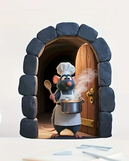1pc Cute Little Mouse Sticker Kitchen Chef Wall Decoration Living Room Bedroom Kitchen Wall Sticker Home Decoration Accessories