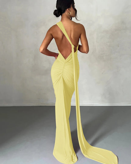 Hugcitar One Shoulder Backless Adjustable Scarf Loop Ruched Sexy Maxi Dress Women Elegant Y2K Streetwear Festival Outfit