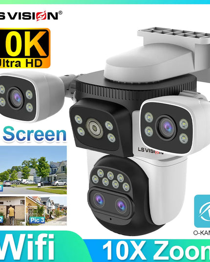 LS VISION 20mp 3 Screens Outdoor Surveillance Camera Wifi Camera 10X Zoom  10k PTZ Auto Tracking Two-way Audio Cctv Cam