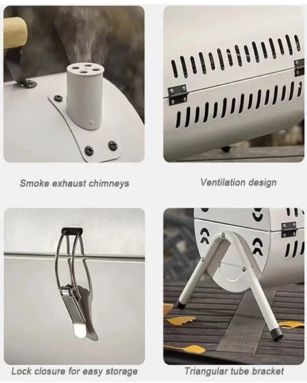 Portable Charcoal Grill Tabletop Outdoor Barbecue Smoker Small BBQ Grill for Outdoor Cooking Backyard Camping Picnics Beach