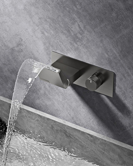 Luxury gun gray brass wall mounted bathroom faucet with LED digital display Single handle hot & cold water embedded bathroom Tap