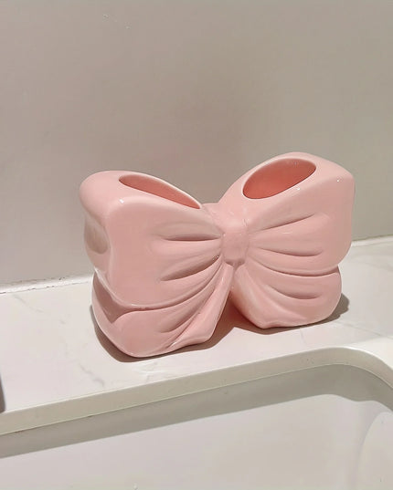 Bow-Shaped Toothbrush Holder with Storage for Electric Toothbrushes - Bathroom Decor, White & Pink DesignToiletry Organizer