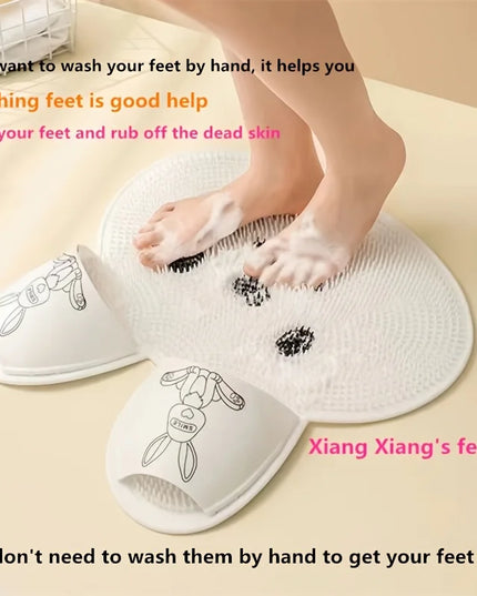 Rabbit Bathroom Shower Anti Slip Mat, Circular Massage Foot Mat, Back Suction Cup,Foot Scrubber, Back Scrubber, Anti Fall Device