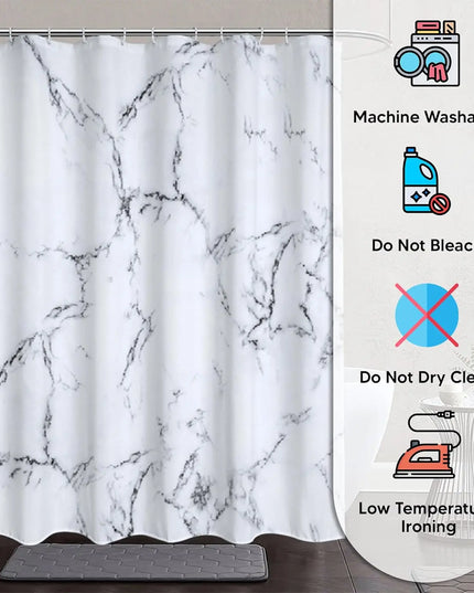 1pc Marble Printed Fabric Shower Curtain with Metal Grommets, Polyester Bath Curtain Widow Curtain Bathroom Decor & Accessories
