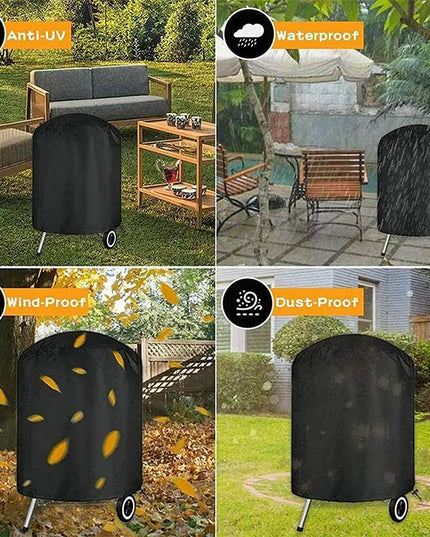 Round Black Outdoor Grill Cover Fire Pit Stove BBQ Covers Waterproof Heavy Duty Garden 210D Cloth Electric BBQ Protection Cover