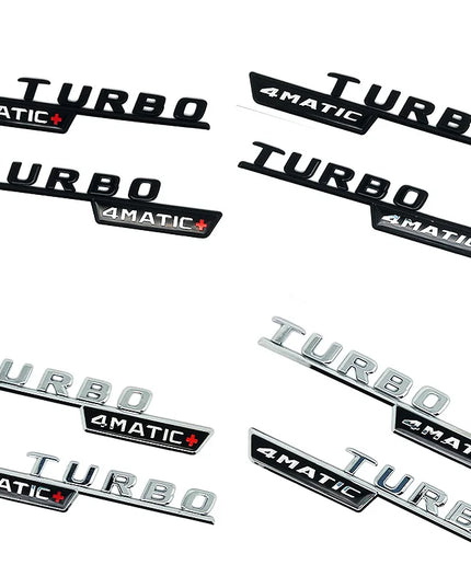 2pcs Car Letters Fender Trim Badge Turbo 4matic Plus Emblem Sticker For Mercedes AMG A45 CLA45 C117 GLA45 GLE53 X247 Accessories