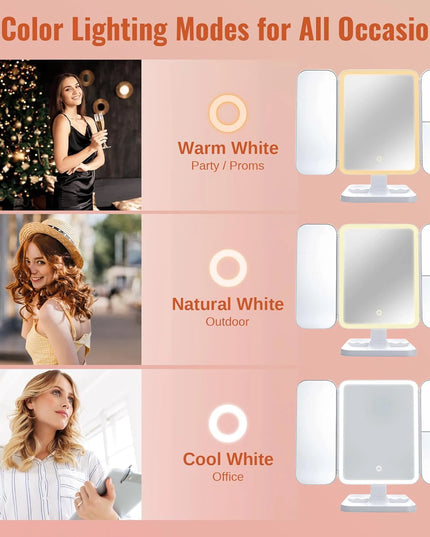 Trifold Makeup Mirror LED Lights Dorm Dressing Mirror Beauty Light up your fill light with Smart Complementary Makeup Mirror Tri