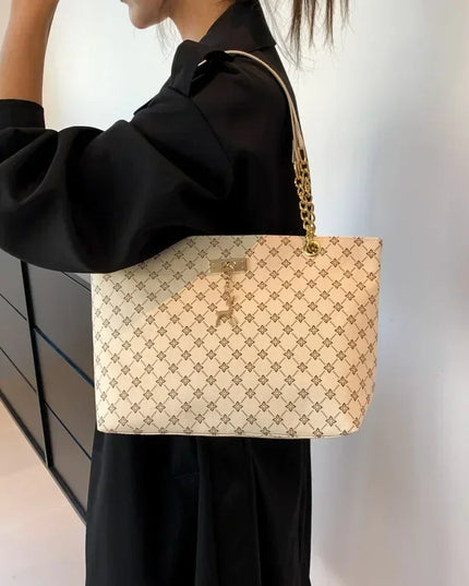 1pcs Fashionable Large Capacity Handbag Texture PU Leather Tote Women Bag with Hanging Accessories Shoulder Bag