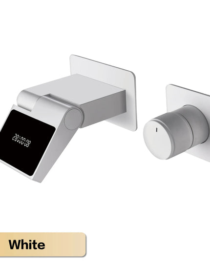 Luxury gun gray brass wall mounted bathroom faucet with LED digital display Single handle hot & cold water embedded bathroom Tap
