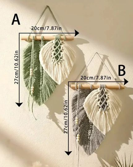 Small Macrame Wall Hanging Boho Woven Leaf Macrame Tapestry Wall Art for Bedroom Home Room Decor GIft for Women Girls
