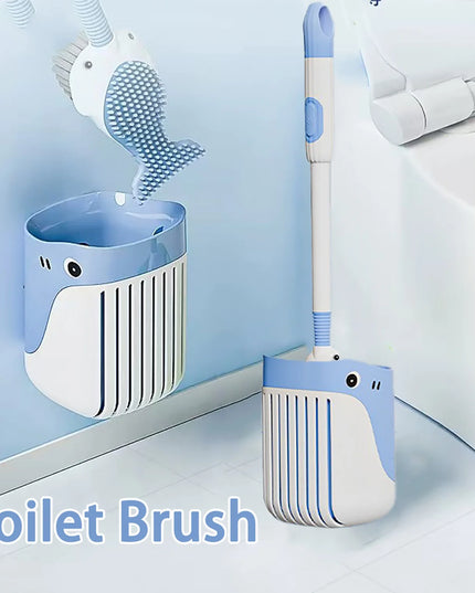 Squirt Whale Toilet Brush with Soft Silicone Head WC Toilet Brush Holder Wall-mounted 360-Degree Cleaning Tools for Bathroom