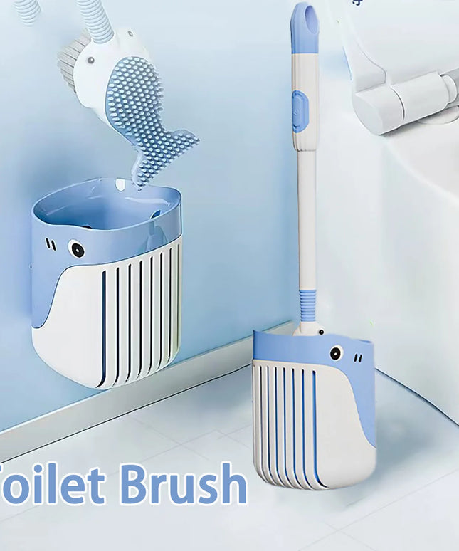 Squirt Whale Toilet Brush with Soft Silicone Head WC Toilet Brush Holder Wall-mounted 360-Degree Cleaning Tools for Bathroom