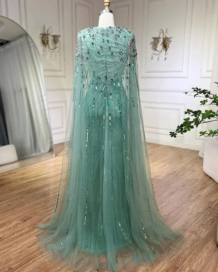 Serene Hill Turquoise Mermaid Evening Dresses Gowns 2025 with Beaded Cape Sleeves Design Customize Wedding Party BLA72168A