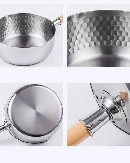 Stainless Steel Saucepan with Lid Solid wood handle with hook Multipurpose Sauce Pan with Pour Spouts, Sauce Pot, Cooking Pot