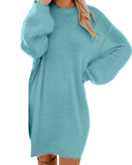 Women Winter Sweater Knit Crewneck Warm Long Sleeve O-Neck Casual Sweatshirts Dress Solid Color Oversized Basic Ladies Cloth