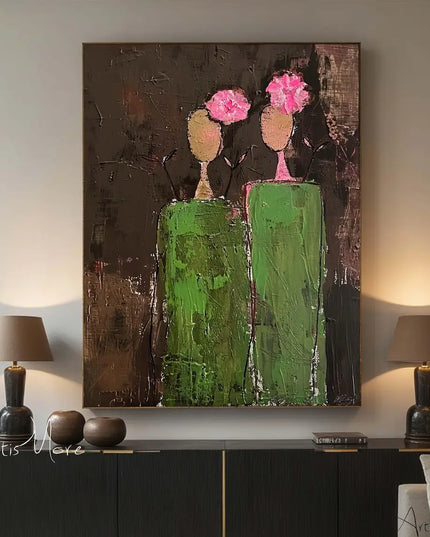 Mhemyo Abstract Woman Figure Handmade Painting Large Brown Green Texture Painting Vintage Abstract People Art Wabi Sabi Wall Art