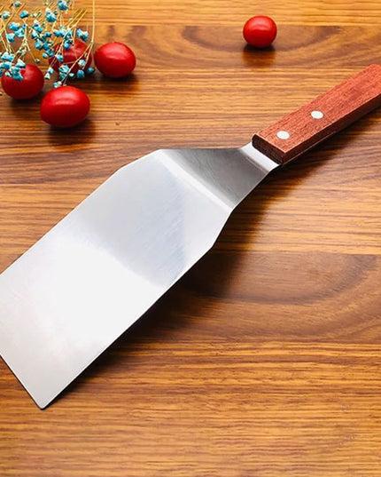 Stainless Steel Square Head Steak Cooking Spatula Wood Handle Pizza Shovel Pancake Beef Turner Scraper BBQ Utensils For Kitchen