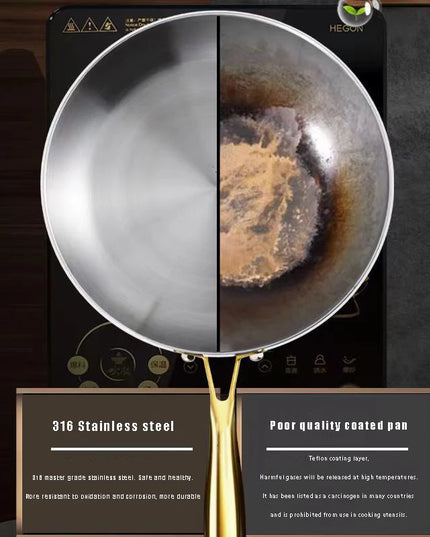 316 Stainless Steel Frying Pan Wok Pan Nonstick Cooking Fried Steak Gas Stove Pot Induction General Saucepan Kitchen Cookware