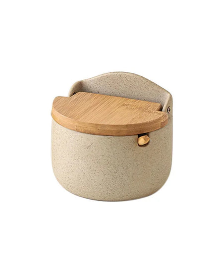 Japanese Style Ceramic Seasoning Jar Bamboo lid Spice jar With Spoon Kitchen Sugar Salt Spices Storage Box Household Container