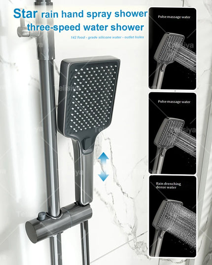 Bathroom Shower System Sets Piano Button Ambient Light Digital Display Pressurization Rain Faucets Shower Set