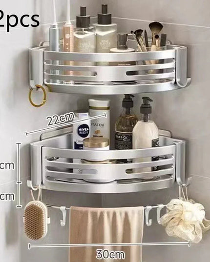1-2PCS Shower Corner Shelf with Towel Bar Hook Space Aluminum Bathroom Shelf Without Drilling Shampoo Holder Bathroom Accessorie