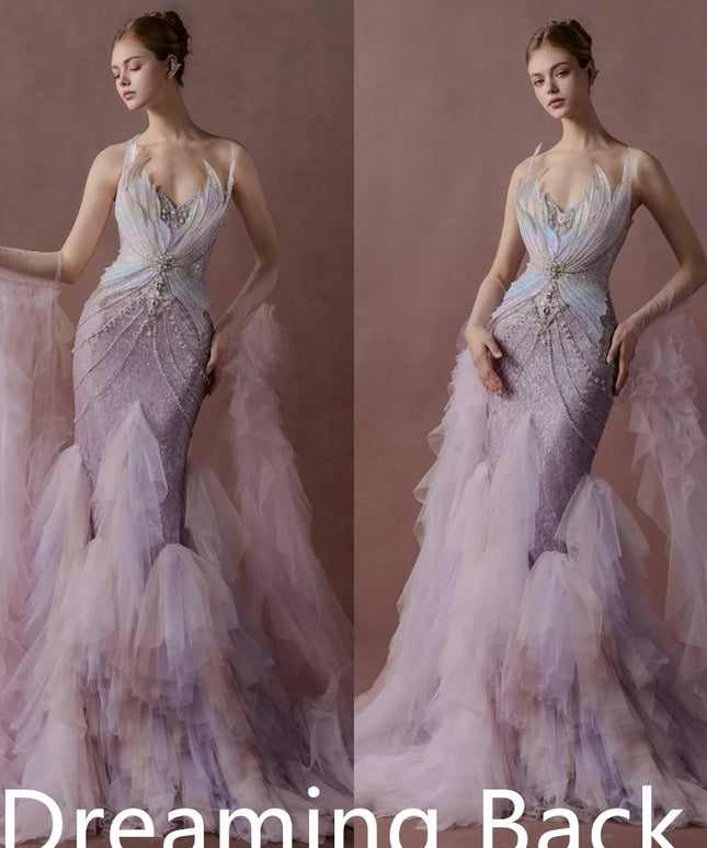 Customized  Temperament  Pink Tulle Homecoming Dress Luxury Strapless Detachable Sleeve  Beading Backless  Vestido De Noche