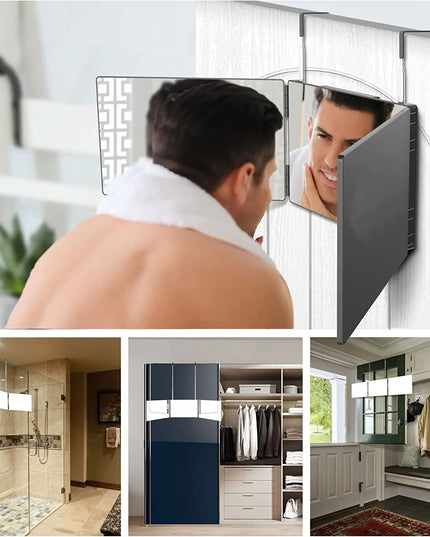 S Travel Portable 360 Trifold Vanity Makeup Mirror with Height Adjustable Telescoping Hook for Hair Self Cutting Fordable Mirror