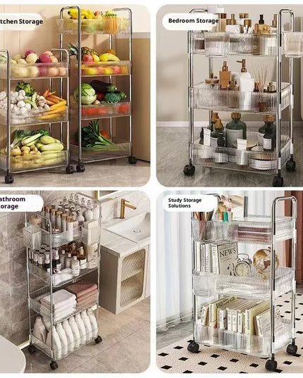 Bathroom Mobile Storage Rack for Snacks, Toys, and Multi-layer Cosmetics Storage, Transparent Small Cart