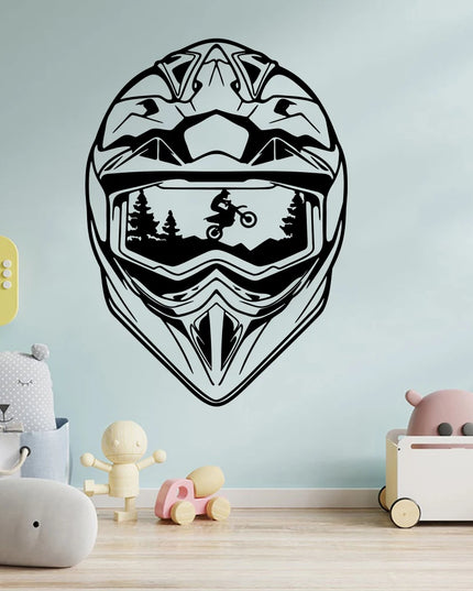 Large Helmet Motocross Wall Sticker Teen Playroom Helmet Motorcycle Wall Decal Bedroom  Home Decor