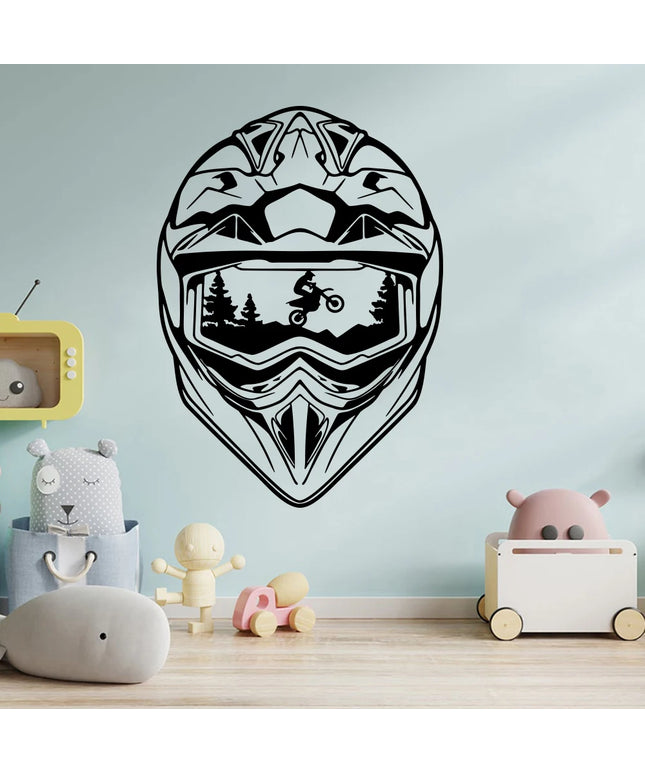 Large Helmet Motocross Wall Sticker Teen Playroom Helmet Motorcycle Wall Decal Bedroom  Home Decor