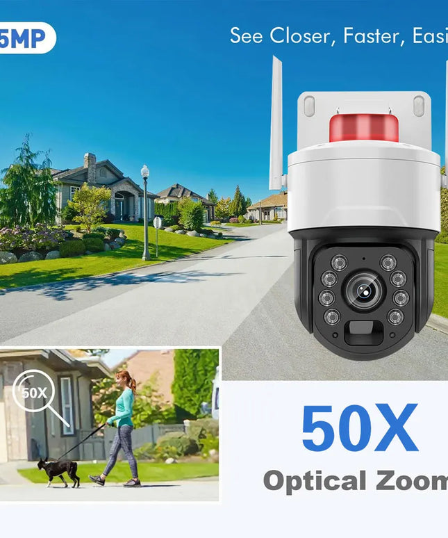 5MP Tuya Smart Life WiFi Video Surveillance Camera 50X Zoom CCTV Auto Tracking Outdoor Security PTZ IP 150m Color Night Vision
