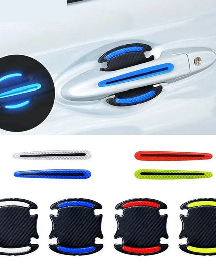 8 General-Purpose 3D Carbon Fiber Car Door Handle Stickers Scratch-Resistant Stickers Car Safety Reflective Strip Auto Stickers