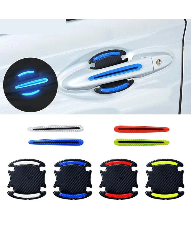 8 General-Purpose 3D Carbon Fiber Car Door Handle Stickers Scratch-Resistant Stickers Car Safety Reflective Strip Auto Stickers