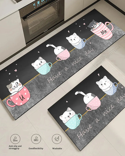 Cat Long Non-slip Kitchen Rugs Bedroom Decorative Rug, Kitchen Mat for LivingRoom, Laundry Room, Entry Door, Home Floor Carpet