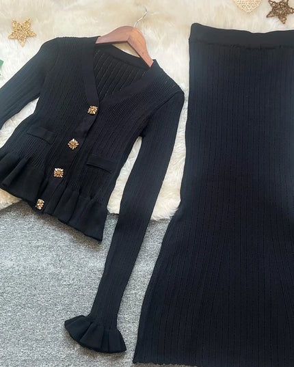 YuooMuoo Brand Fashion One-piece Knitted Maxi Dress Women Elegant V-neck Ruffled Slim Waist Bodycon Sweater Dress Party Vestido