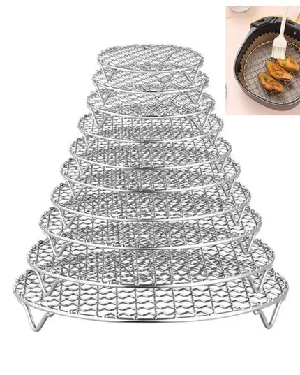 Round Air Fryer Rack Stackable Stainless Steel Grid Grill BBQ Net with Foot Cooling Rack Steam Baking Rack For Home Kitchen