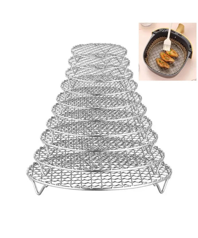 Round Air Fryer Rack Stackable Stainless Steel Grid Grill BBQ Net with Foot Cooling Rack Steam Baking Rack For Home Kitchen