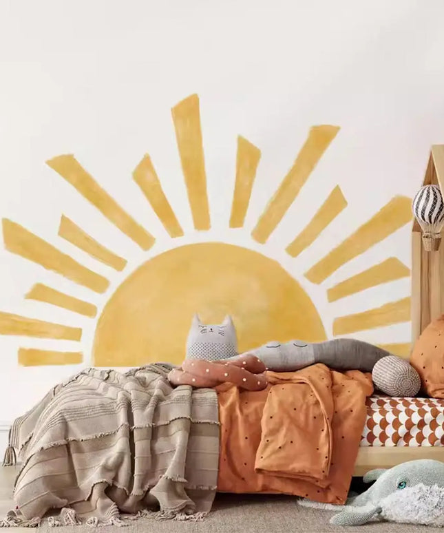 Half Sun Wallpaper Decal Sunshine Vinyl Wall Stickers Boho Nursery Baby Room Wall Stickers Self-Adhesive Bedroom Home Decor