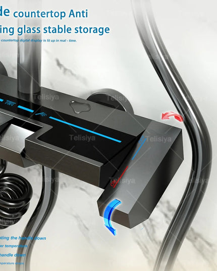 Bathroom Shower System Sets Piano Button Ambient Light Digital Display Pressurization Rain Faucets Shower Set